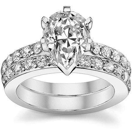 Round Brilliant Moissanite Cathedral Engagement Ring, .84ct