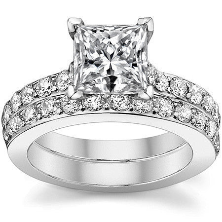 Round Brilliant Moissanite Cathedral Engagement Ring, .84ct