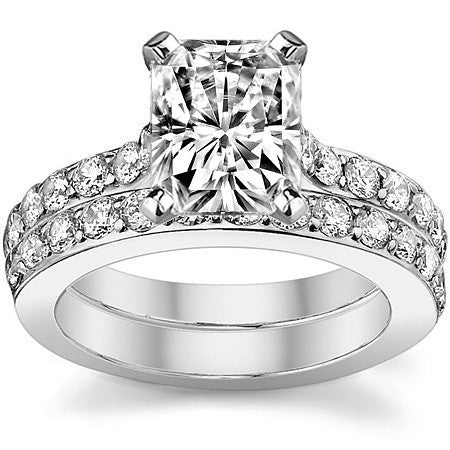 Round Brilliant Moissanite Cathedral Engagement Ring, .84ct