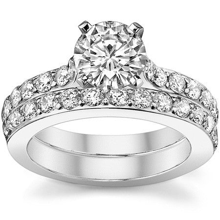 Round Brilliant Moissanite Cathedral Engagement Ring, .84ct