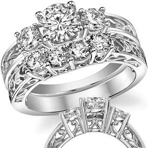 Three-Stone Floral Scroll Design Moissanite Engagement Ring