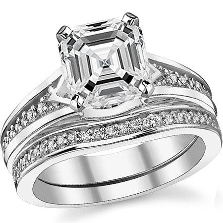 Round Brilliant Moissanite & Diamond Engagement Ring (0.10ct)