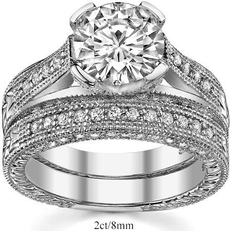 Round Antique Trellis Moissanite Engagement Ring