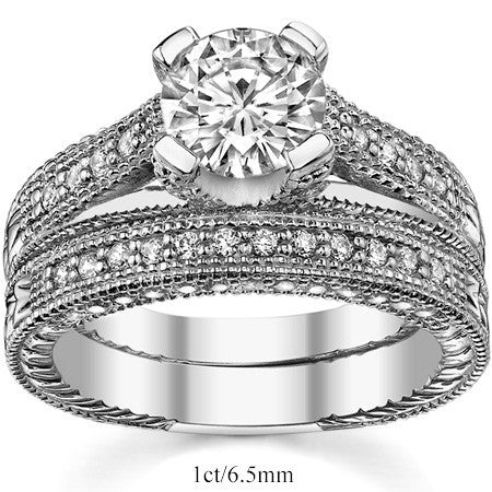 Round Antique Trellis Moissanite Engagement Ring