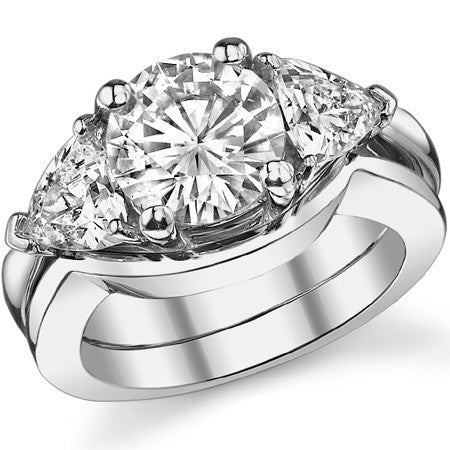 3.25ct (8mm/5.5mm) Round & Trillion Moissanite Three Stone Ring