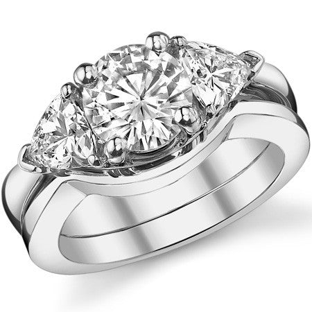 2.7ct (7.5mm/5mm) Round & Trillion Moissanite Three Stone Ring