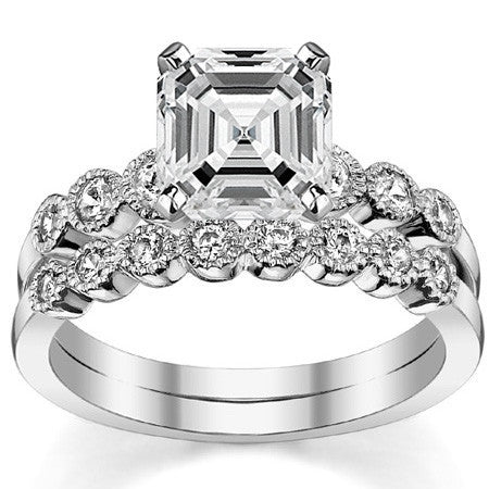 Round Brilliant Moissanite Milgrain Bezel Engagement Ring, 0.22ct