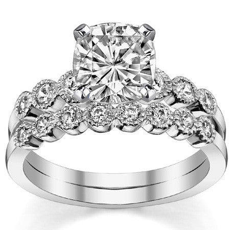 Round Brilliant Moissanite Milgrain Bezel Engagement Ring, 0.22ct