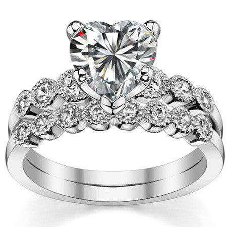 Round Brilliant Moissanite Milgrain Bezel Engagement Ring, 0.22ct