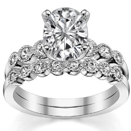 Round Brilliant Moissanite Milgrain Bezel Engagement Ring, 0.22ct