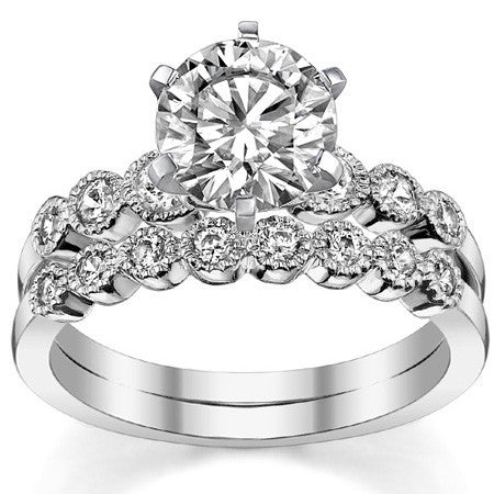 Round Brilliant Moissanite Milgrain Bezel Engagement Ring, 0.22ct