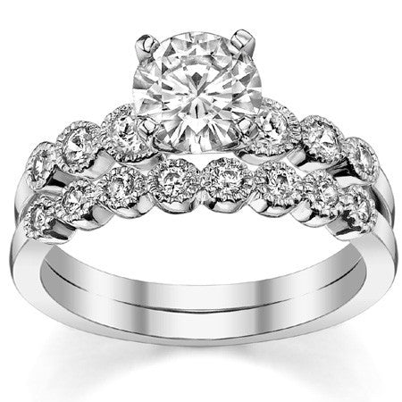 Round Brilliant Moissanite Milgrain Bezel Engagement Ring, 0.22ct