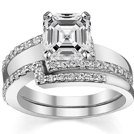 Round Brilliant Moissanite & Diamond Bypass Engagement Ring, 0.23ct