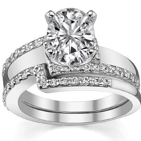 Round Brilliant Moissanite & Diamond Bypass Engagement Ring, 0.23ct