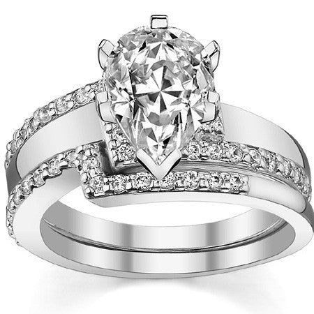 Round Brilliant Moissanite & Diamond Bypass Engagement Ring, 0.23ct