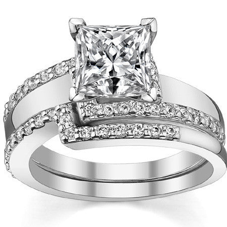 Round Brilliant Moissanite & Diamond Bypass Engagement Ring, 0.23ct