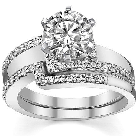 Round Brilliant Moissanite & Diamond Bypass Engagement Ring, 0.23ct