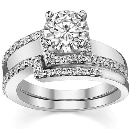 Round Brilliant Moissanite & Diamond Bypass Engagement Ring, 0.23ct