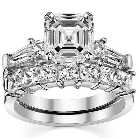 Square & Baguette Moissanite Engagement Ring Setting, 0.72ct
