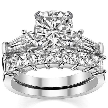 Square & Baguette Moissanite Engagement Ring Setting, 0.72ct
