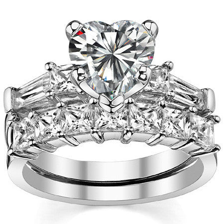 Square & Baguette Moissanite Engagement Ring Setting, 0.72ct
