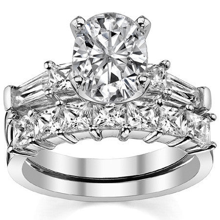 Square & Baguette Moissanite Engagement Ring Setting, 0.72ct