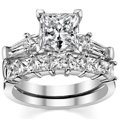 Square & Baguette Moissanite Engagement Ring Setting, 0.72ct