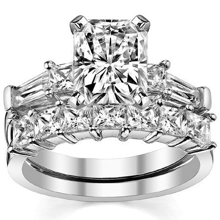 Square & Baguette Moissanite Engagement Ring Setting, 0.72ct