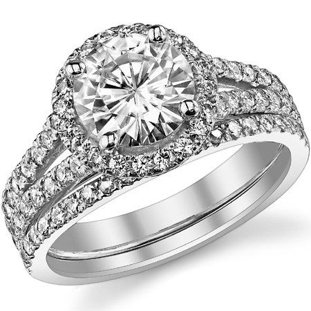 Round Split Shank Halo Moissanite Engagement Ring