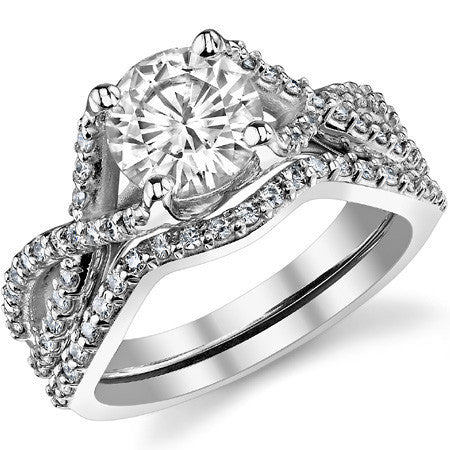 Round Trellis Split Shank Moissanite Engagement Ring