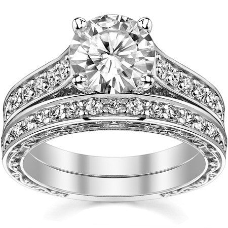 Floral Rose Design Moissanite Engagement Ring