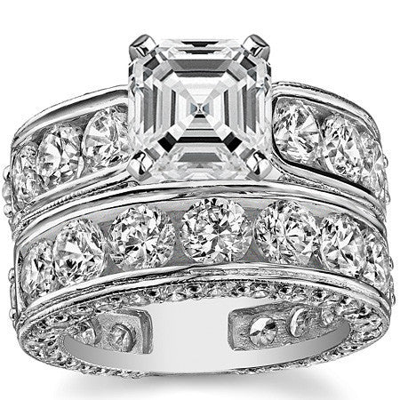 Round Brilliant Moissanite Wide Engagement Ring Setting, 3.4ct