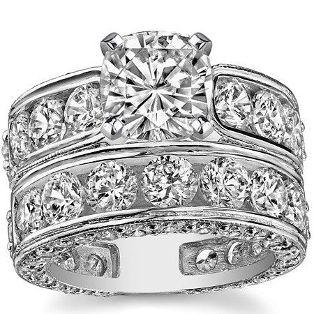 Round Brilliant Moissanite Wide Engagement Ring Setting, 3.4ct