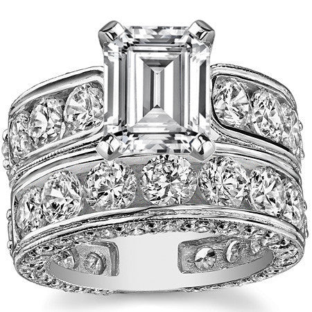 Round Brilliant Moissanite Wide Engagement Ring Setting, 3.4ct