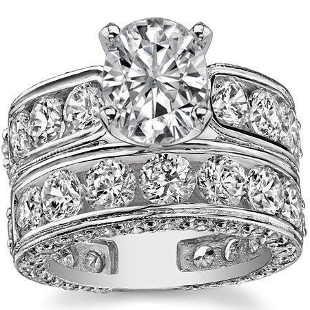 Round Brilliant Moissanite Wide Engagement Ring Setting, 3.4ct