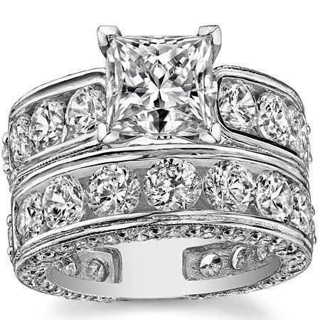 Round Brilliant Moissanite Wide Engagement Ring Setting, 3.4ct