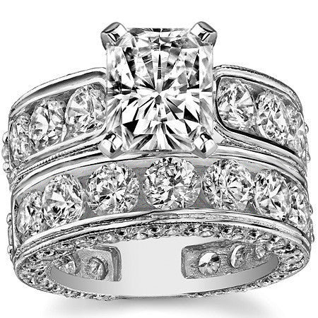 Round Brilliant Moissanite Wide Engagement Ring Setting, 3.4ct