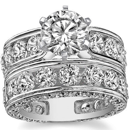 Round Brilliant Moissanite Wide Engagement Ring Setting, 3.4ct