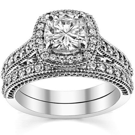 Cushion Scroll Halo Moissanite Engagement Ring