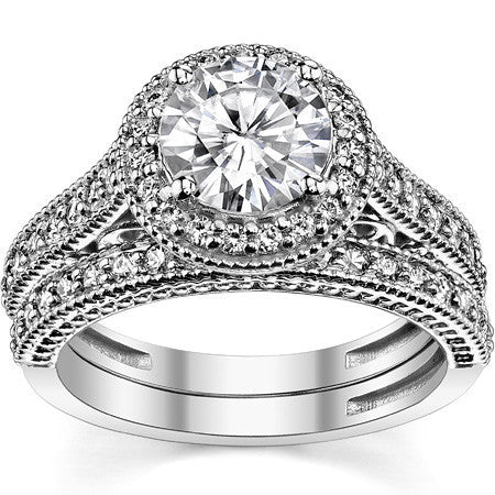 Round Scroll Halo Moissanite Engagement Ring