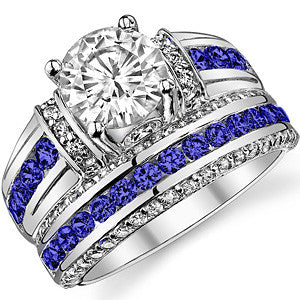 Round & Sapphire/Ruby Moissanite Wedding Set