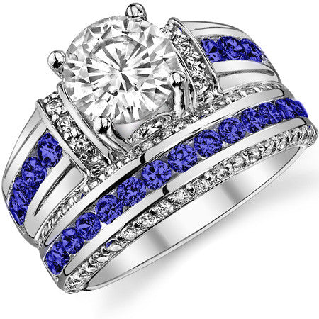 Round & Sapphire/Ruby Moissanite Wedding Set