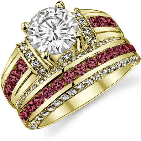 Round & Sapphire/Ruby Moissanite Wedding Set