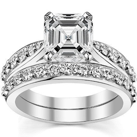 Round Brilliant Moissanite Tapered Cathedral Engagement Ring, 0.44ct