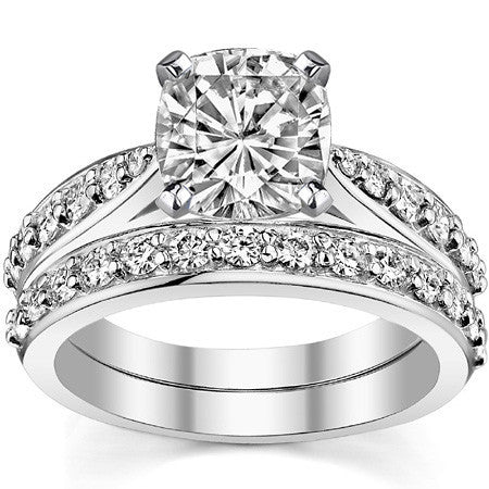 Round Brilliant Moissanite Tapered Cathedral Engagement Ring, 0.44ct