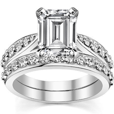 Round Brilliant Moissanite Tapered Cathedral Engagement Ring, 0.44ct