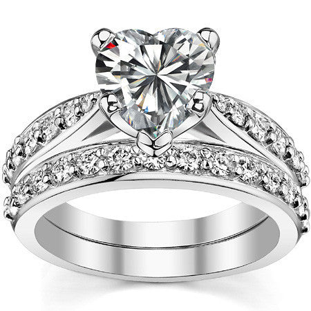 Round Brilliant Moissanite Tapered Cathedral Engagement Ring, 0.44ct