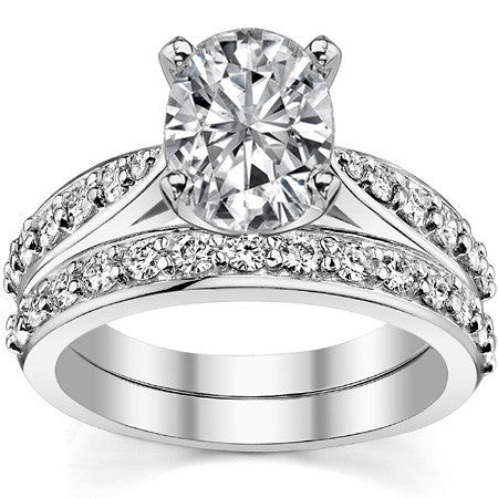 Round Brilliant Moissanite Tapered Cathedral Engagement Ring, 0.44ct