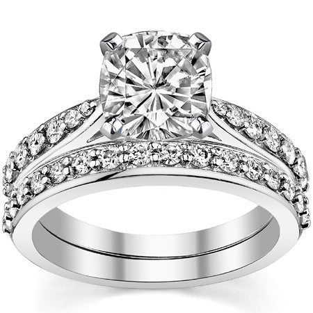 Round Brilliant Moissanite Tapered Cathedral Engagement Ring