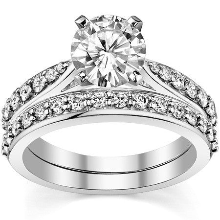 Round Brilliant Moissanite Tapered Cathedral Engagement Ring